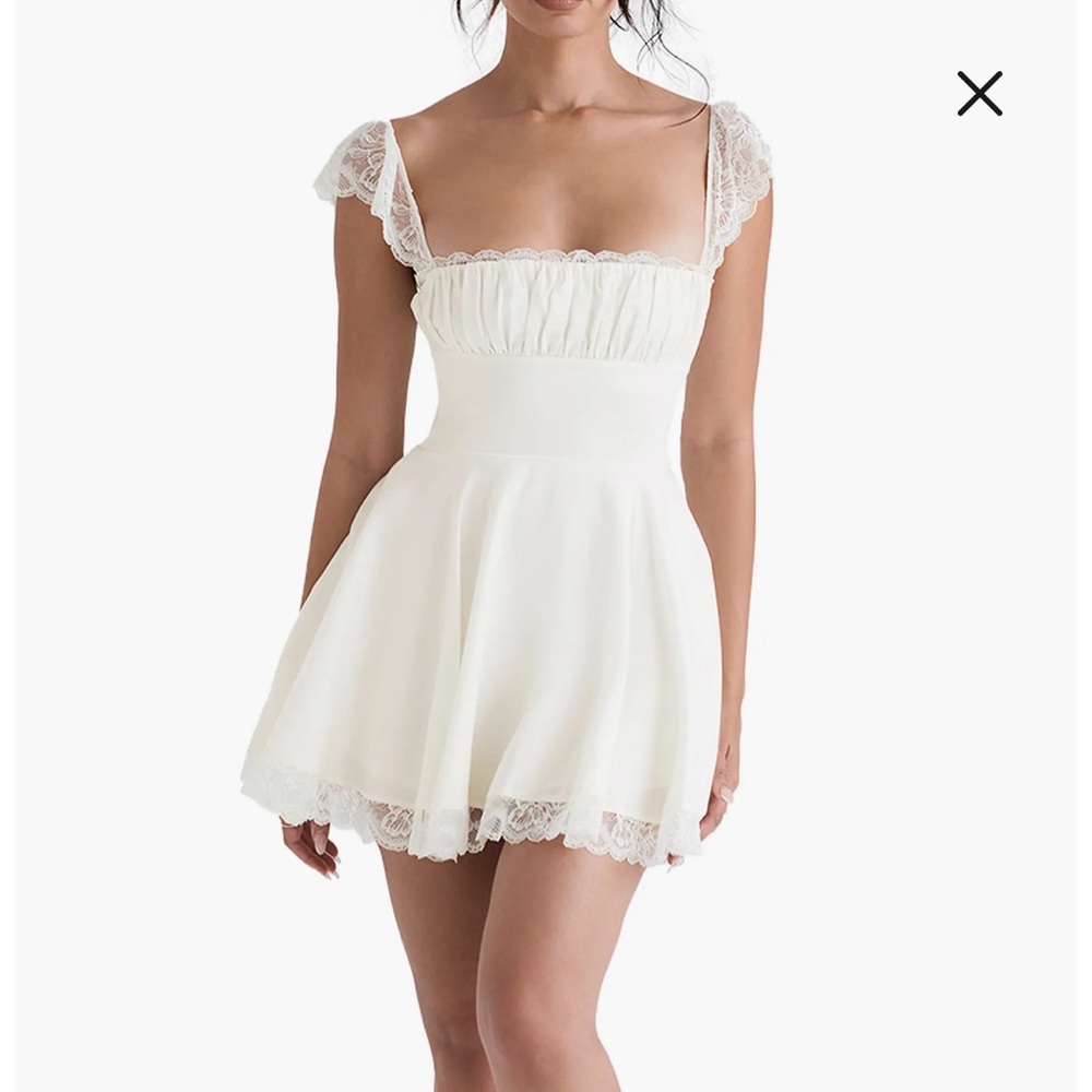 House of CB Kaia Lace Trim Fit & Flare Minidress in Ivory
